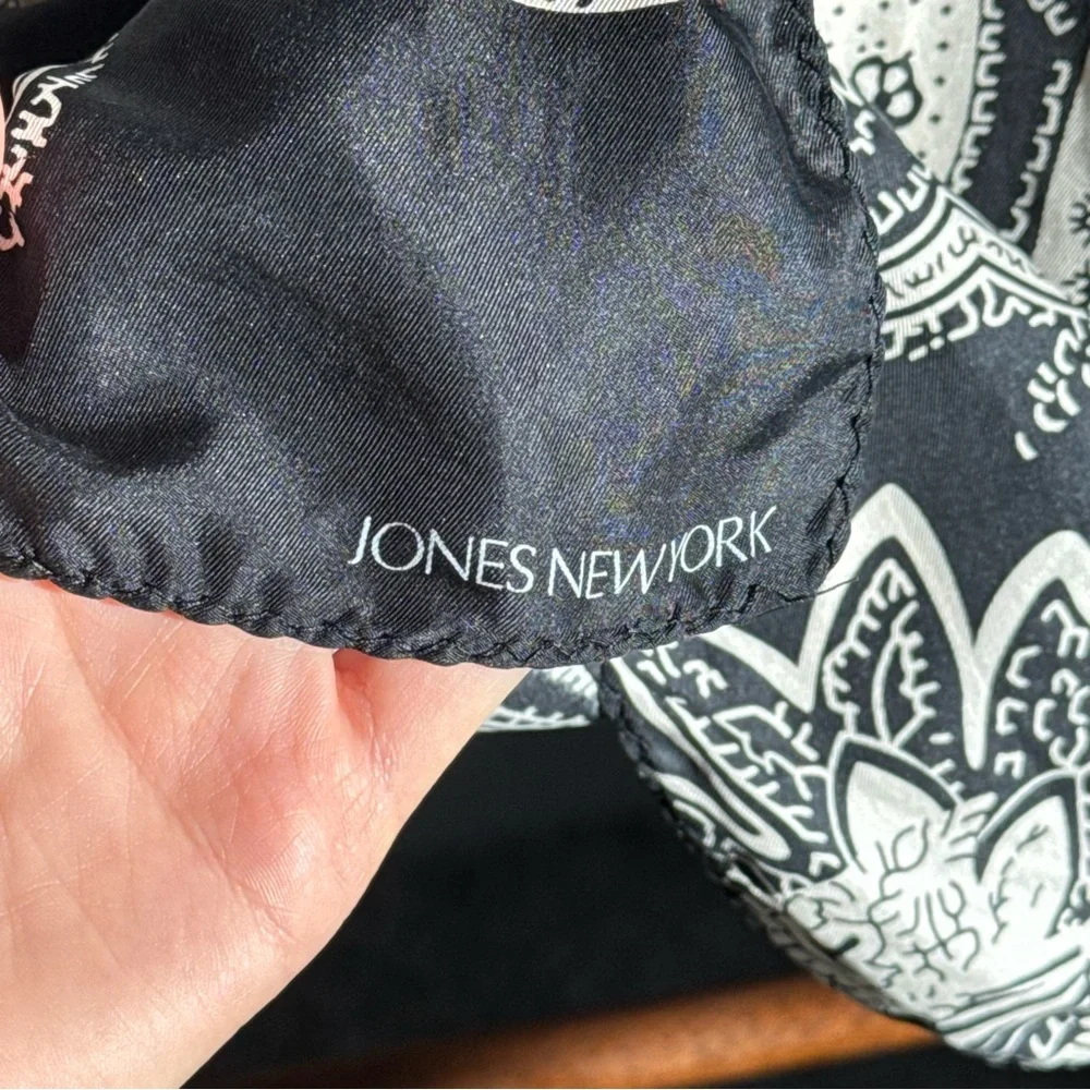 Jones New York 100% Silk Scarf Black White Paisley 58x10 Long Oblong Classic